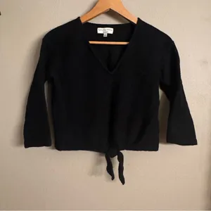 Madewell‎ Black V-Neck Sweater with Tie-Front thumbnail 2