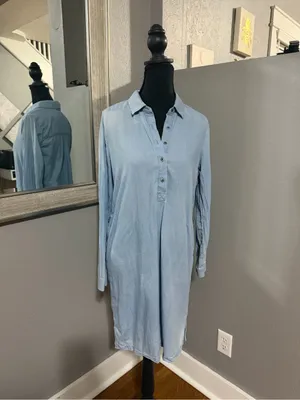 Lucky Brand Chambray Costal Cowgirl Denim Mini Shirt Dress Tie Waist Size XS. thumbnail 6