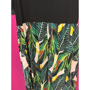 Kancystore Womens Tropical‎ Leaf Print Maxi Dress Black Green Short Sleeve 2XL thumbnail 2