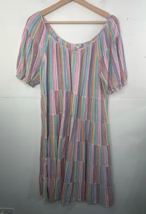 J. Crew Original Beach Wear Pastel Multicolor Striped Tiered below knee Dress thumbnail 1