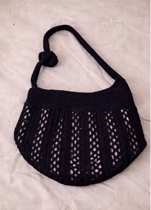 Navy Gold Metallic Crochet Shoulder Bag Open Knit Hobo Purse Boho Y2K Slouchy Ha thumbnail 1