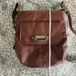 Franco Sarto Brown Pebbled Leather Crossbody Bag Silver‎ Logo Normcore Everyday thumbnail 9