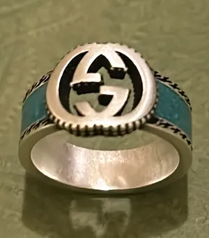 Gucci Interlocking G Turquoise Enamel Ring 14mm AG925 thumbnail 2