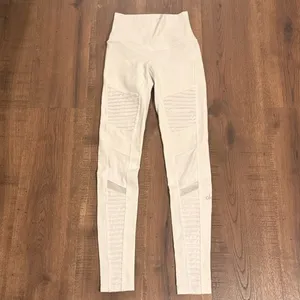 ALO YOGA White Moto Leggings XXS Mesh Workout Athleisure‎ Airbrush thumbnail 2