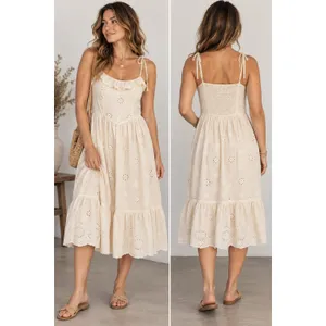 Celebrity Pink Eyelet Midi Dress XS Ivory Cottagecore Coquette Tie Strap thumbnail 2