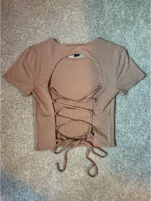 Forever 21 Brown/Tan Open Back Lace Up Crop Top thumbnail 2