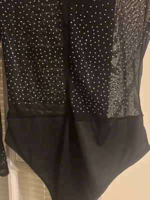 Sheer Bodysuit With Rhinestones Black Size M thumbnail 4