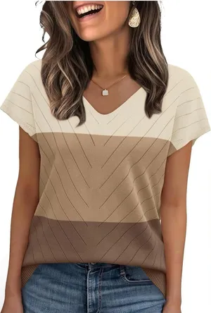 WIHOLL Short Sleeve Sweater for Women V Neck Trendy Summer Tops 2026 Beach Vacat thumbnail 1