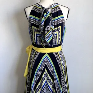 Eliza J Geometric Scarf Print Sleeveless Maxi Dress‎ in Blue/Yellow thumbnail 5