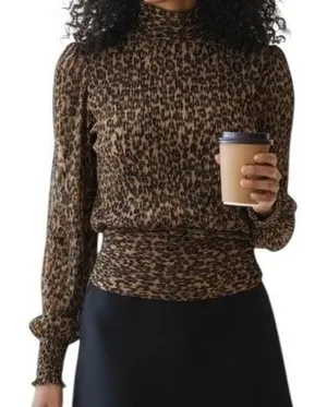 BAILEY‎ 44 Leopard Print Mock Neck Metallic Pleated Black Brown Blouse EUC XS thumbnail 1