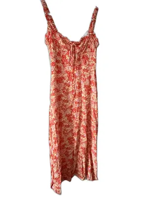 ASTR The Label Orange Floral Milkmaid Ruched Midi Dress Size M thumbnail 2