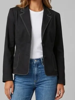 NEW Tahari Arthur S Levine Black Contrast Stitch Pocket Blazer Jacket Size 16 thumbnail 1