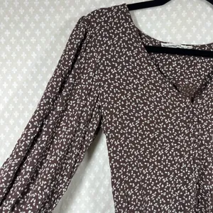 Abercrombie &‎ Fitch Brown White Floral Button Up Puff Sleeve Cropped Top thumbnail 5