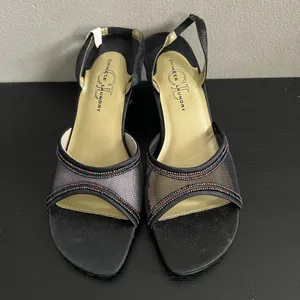 Chinese Laundry Women’s Black Beaded Mesh Fabric Kitten Slingback Party Heels 6 thumbnail 4