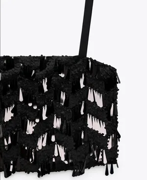 Zara Sequin Cropped Camisole Top Black Size S New thumbnail 14