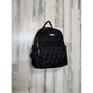 Black Nylon Mini Backpack Quilted Gold Studded Small Travel Bookbag Gold Hardwar thumbnail 2