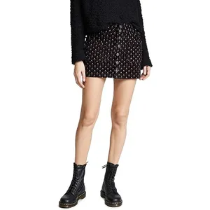 We the Free People Womens Skirt Sz 29 Black‎ Print Joanie Corduroy Mini Buttons thumbnail 2