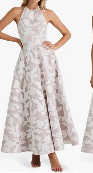 NWT HELSI Alexandria Halter Fit & Flare White midi maxi Dress sz M thumbnail 1
