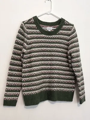 CROFT & BARROW Extra Cozy Sweater Olive Green White Fair Isle Geometric Hearts M thumbnail 2