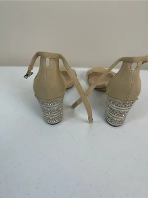 Kelly & Katie Beige Ankle-Strap Sandals with Beaded Trim thumbnail 4