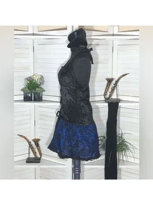Vampire Lace velvet Mini Dress Blue Black whimsigoth punk goth witch Alt cosplay thumbnail 4