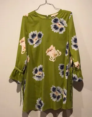LOFT Floral Long Sleeve Green Midi Dress thumbnail 1