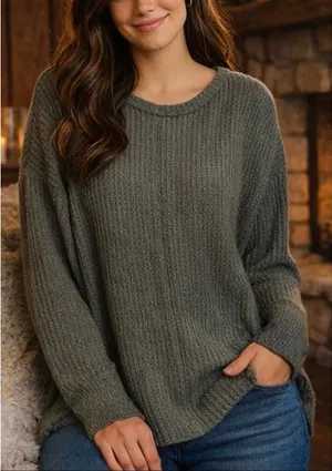 American Eagle green waffleknit oversized seam front top xs thumbnail 1