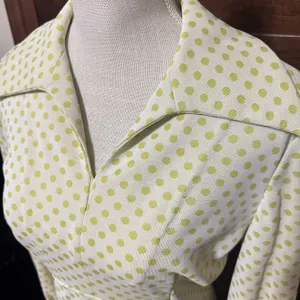 Vintage Maxi Dress 70s Yellow Polka Dot Homemade Prom Dagger Collar Mod‎ Sz S thumbnail 3