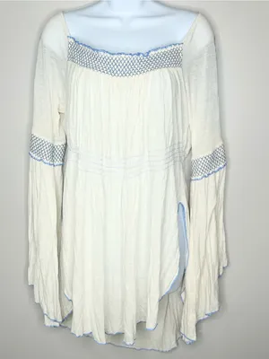 Free People Valley Linen Blend Embroidered Bell Sleve Top Size M thumbnail 4