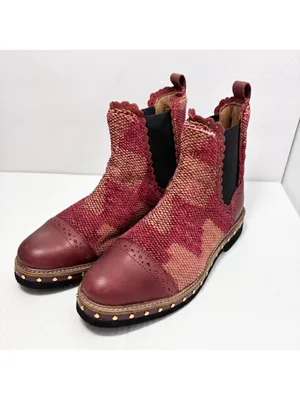 Free People Textile Atlas Chelsea Boot in Burgundy Red Kilim 36.5/6.5 thumbnail 4