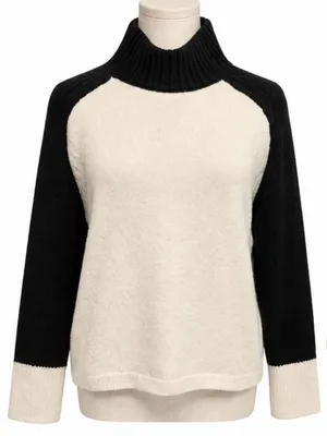 Sanctuary Black Ivory Colorblock Turtleneck Sweater Size L thumbnail 1