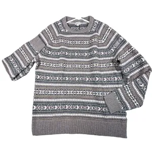 J Crew 100% Merino Wool Intarsia Sweater Gray Purple Fair Isle Womens Large thumbnail 5