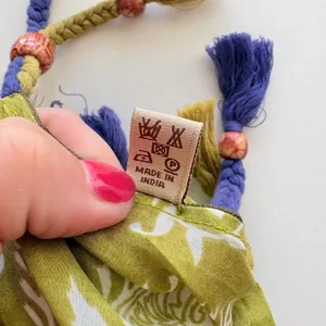 Sete di Jaipur Scarf Women OS Green Paisley‎ Silk Tassel Bead Fringed thumbnail 2