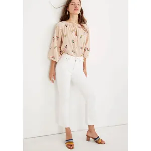 Madewell | EUC Cali Demi-Boot Jeans Pure White Raw Hem Cropped Flare | Sz 28 thumbnail 2