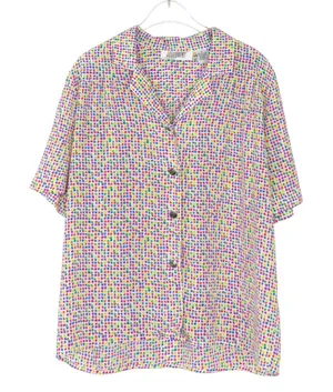 Josephine 80s Vintage Rainbow Polka Dot Button Down Collared Blouse Medium White thumbnail 1