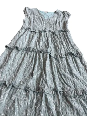 Bohme Mint Tiered Shift Dress Short Sleeve White Leaf Print Boho Size Large thumbnail 10