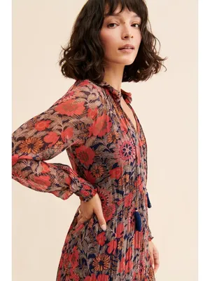 NWT Anthropologie The Marais in Red Floral Print Chiffon Maxi Dress S thumbnail 2