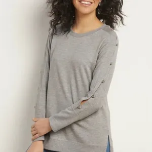 Soft Surroundings Gray Go‎ Lively Bibi Pullover Beaded Long Sleeve Top M 2EA09 thumbnail 9