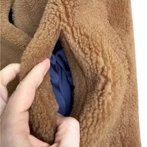 Yves Salomon Meteo Women's Teddy Bear Coat Camel Brown 100% Lamb Shearling Fur thumbnail 8