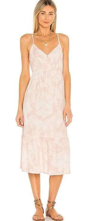 Rails Delilah Peach Pink Tie Dye Linen Sleeveless Midi Dress Revolve Medium thumbnail 1