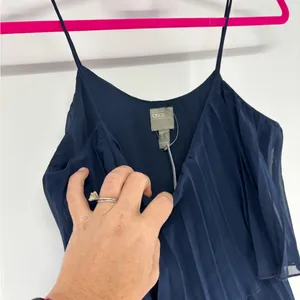 NWT Asos Lined Pleated Chiffon Dress, Navy Blue thumbnail 3