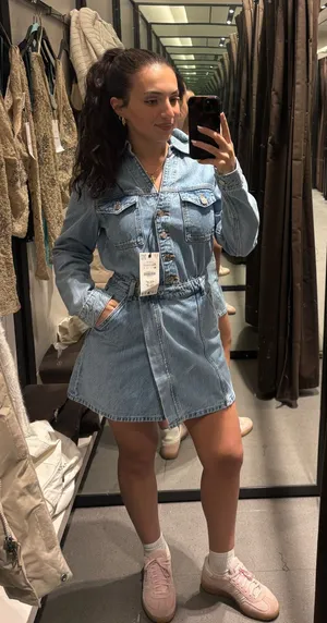 ZARA Denim Dress Mini Long Sleeve thumbnail 1