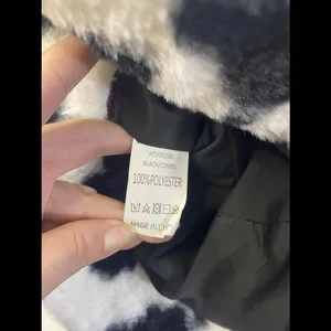 Cow Print Faux Fur Bucket Hat Black & White Fluffy Y2K Unisex thumbnail 4