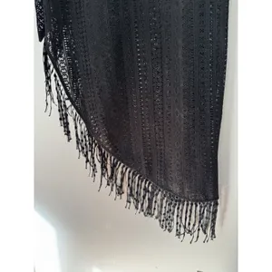 ASOS Black Crochet Fringe Tie Asymmetrical Beach Cover Up Women’s Size 6 Sarong thumbnail 4