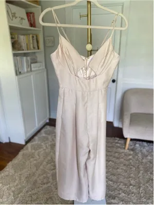 L’ATISTE Champagne Cutout Wide‎ Leg Jumpsuit Romper Wedding Guest Cocktail Glam thumbnail 2