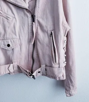 Free People Oversized Rose Moto Denim Jacket thumbnail 7