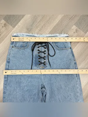 Vintage Y2k Lioness Lace Up Front Raw Edge Crop Jeans Blue Small‎ Straight High thumbnail 9