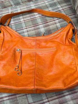 Spiral Orange Leather Hobo Shoulder Bag thumbnail 1