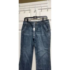 Womens Dark Wash Cropped Flare Jeans Low Rise Y2K‎ Style Denim Blue 31x25 thumbnail 5
