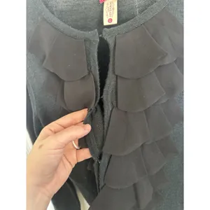 Downeast Black Ruffle Front Wool Blend Cardigan Sweater L Whimsigoth Preppy Y2K Layering thumbnail 7